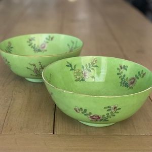 Green Hand Painted Bowls Japanese Porcelain Decorated in Hong Kong ACF